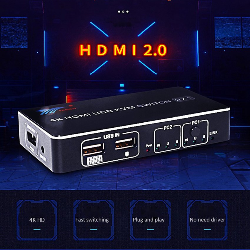 2 Port HDMI USB KVM 4K Switcher Splitter 4K @ 60Hz RGB/YUV - 图1