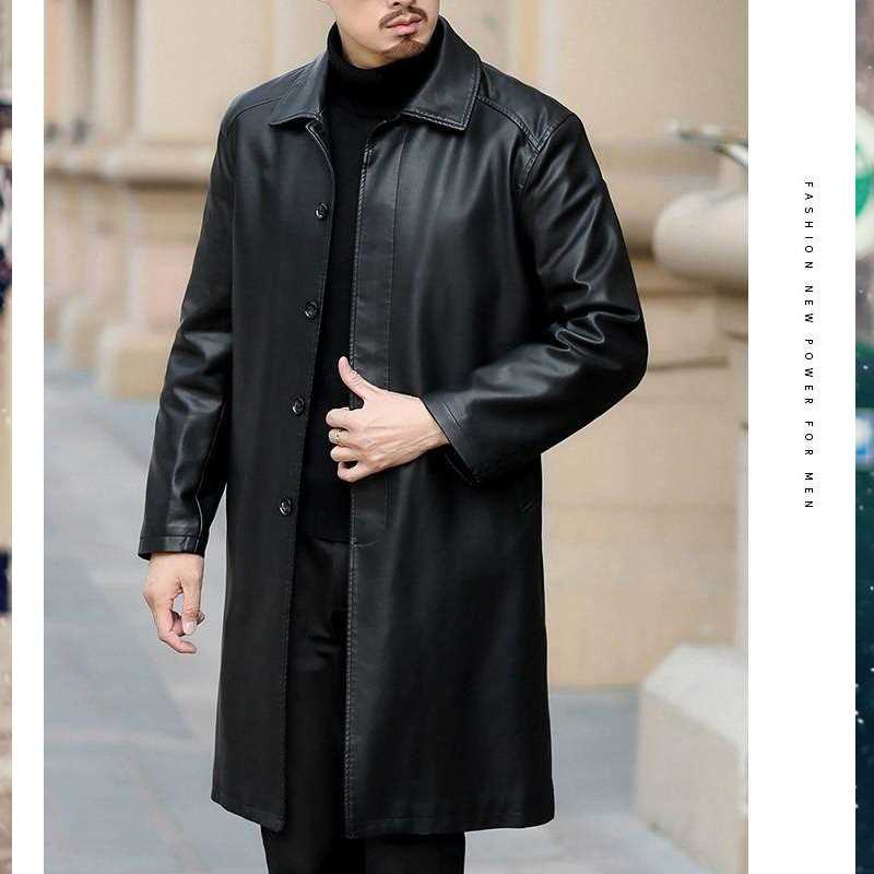 Brand Leather Jackets Men Cashmere Coats Winter Casual Long-图1