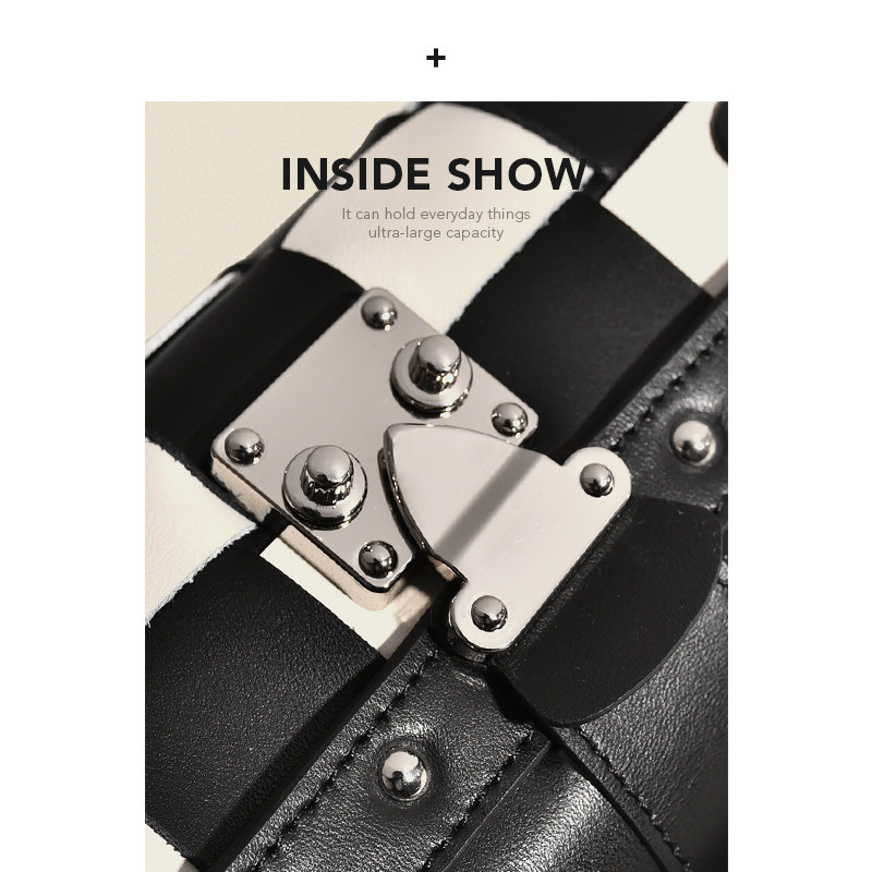 真皮棋盘格小众设计女2022年圆筒包 波西格格女士包袋