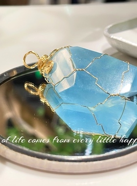 原创设计情侣手工绕线海蓝宝吊坠