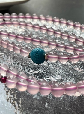 不仅是恋爱脑可收藏的多圈老矿莫桑比克粉晶佛珠水晶手链项链女款