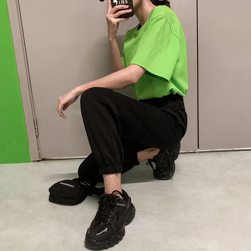 秋冬季灰色宽松束脚九分小个子卫裤 糖台休闲裤