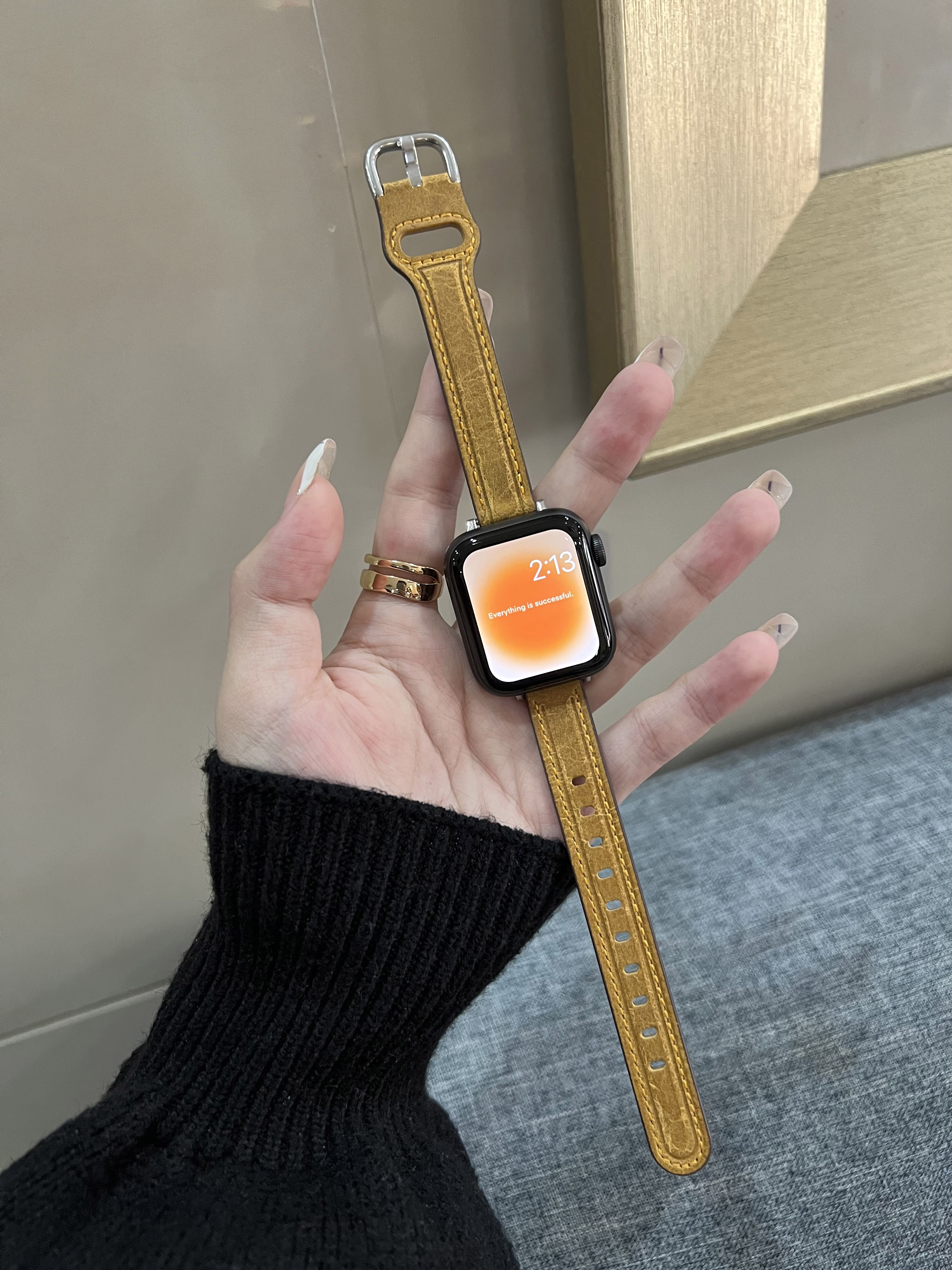 秋冬细款小蛮腰复古真皮适用iwatch7苹果表带applewatch654321se - 图1