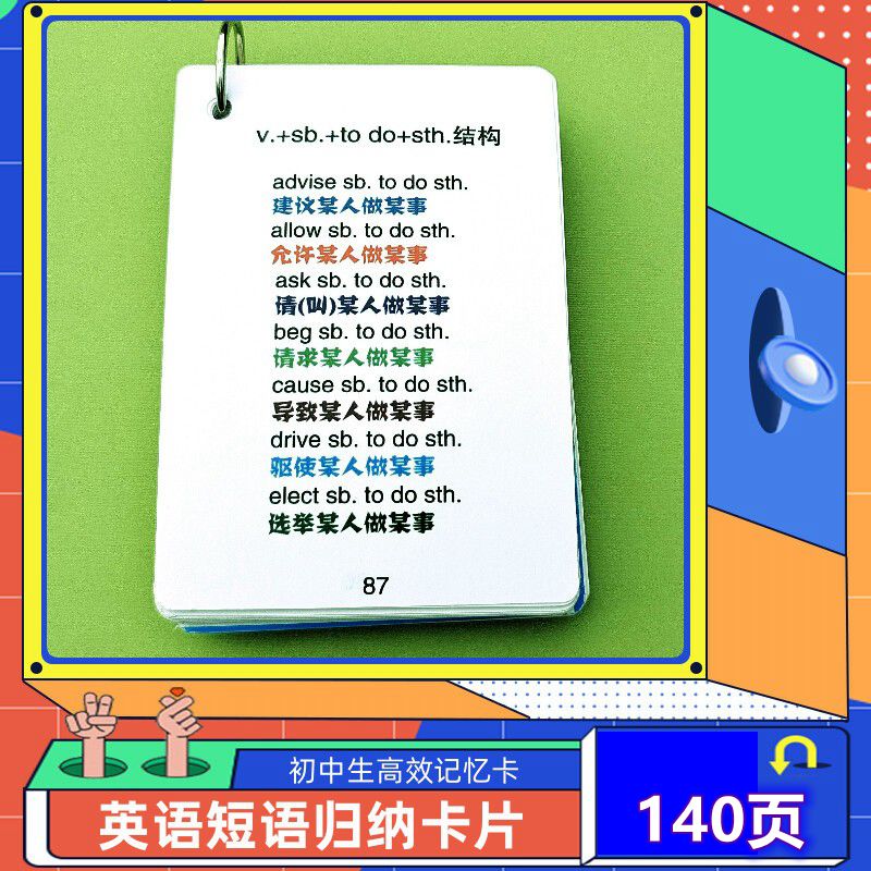 中考常考动词介词短语固定搭配词汇学习手卡初中英语归纳记忆卡片