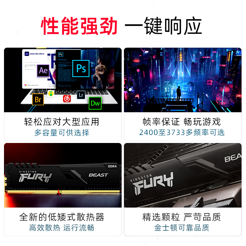 Kingston骇客神条DDR4 3600 64g套条台式游戏超频主机记忆体单条3 - 图2