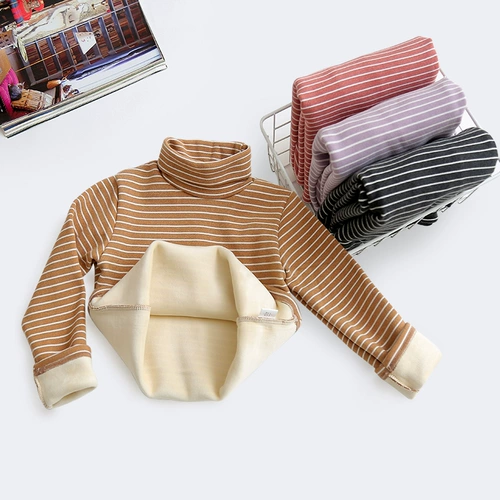 Приятный телу весенний осенний детский утепленный лонгслив для девочек, высокий воротник, детская одежда, в западном стиле