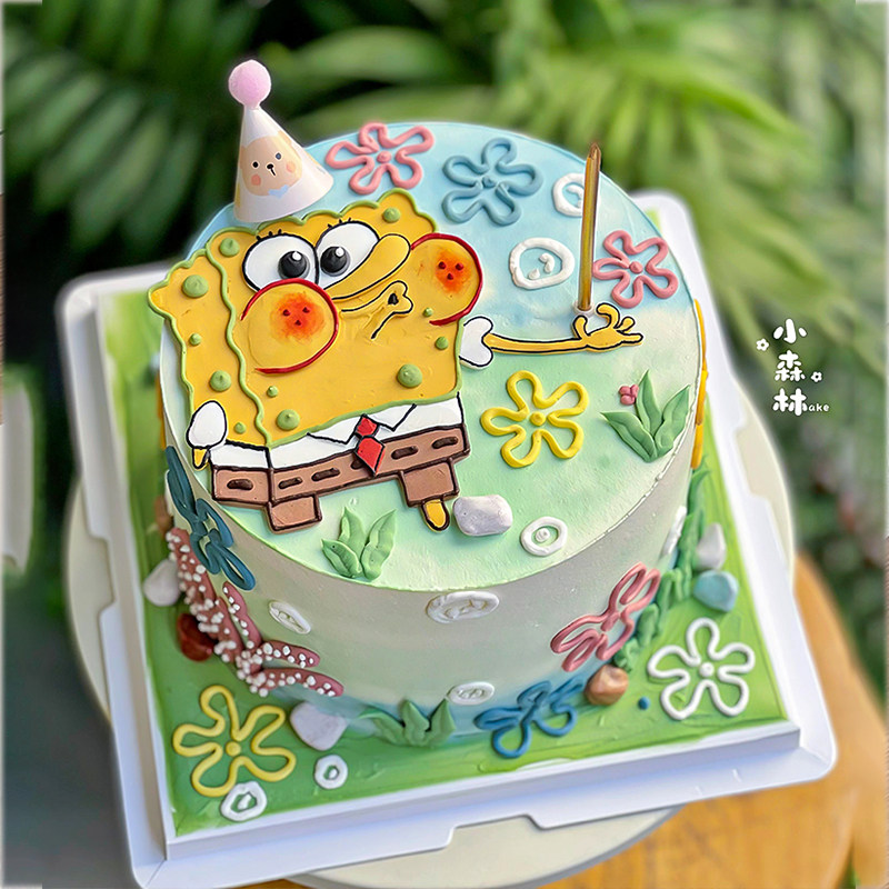 可爱海绵宝宝派大星手绘蛋糕装饰卡通迷你帽子小花小草亚克力插件,淘宝优惠券,粉丝福利购,淘宝优惠卷