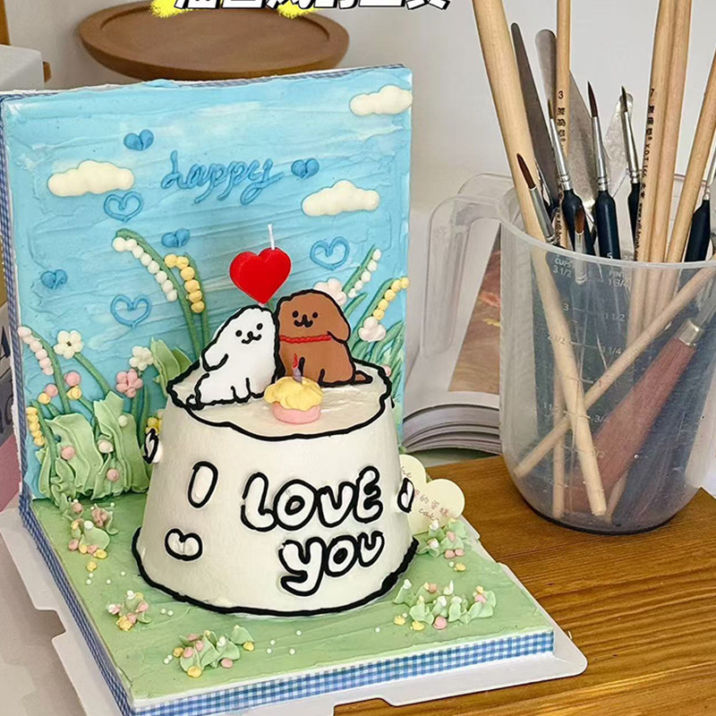 春游油画风线条小狗纪念日蛋糕装饰露营野餐情侣贴贴狗手绘背景板,淘宝优惠券,粉丝福利购,淘宝优惠卷
