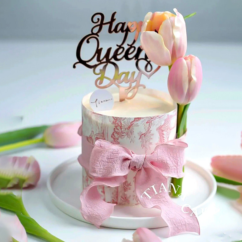 爆款3.8女神节女王节复古郁金香蛋糕装饰欧式印花围边英文亚克力,淘宝优惠券,粉丝福利购,淘宝优惠卷