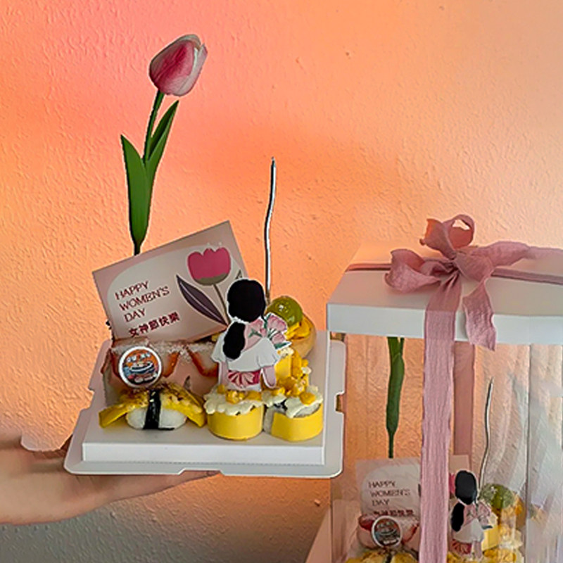 网红3.8女王节妇女节寿司蛋糕装饰背影女神插件郁金香祝福语贺卡,淘宝优惠券,粉丝福利购,淘宝优惠卷