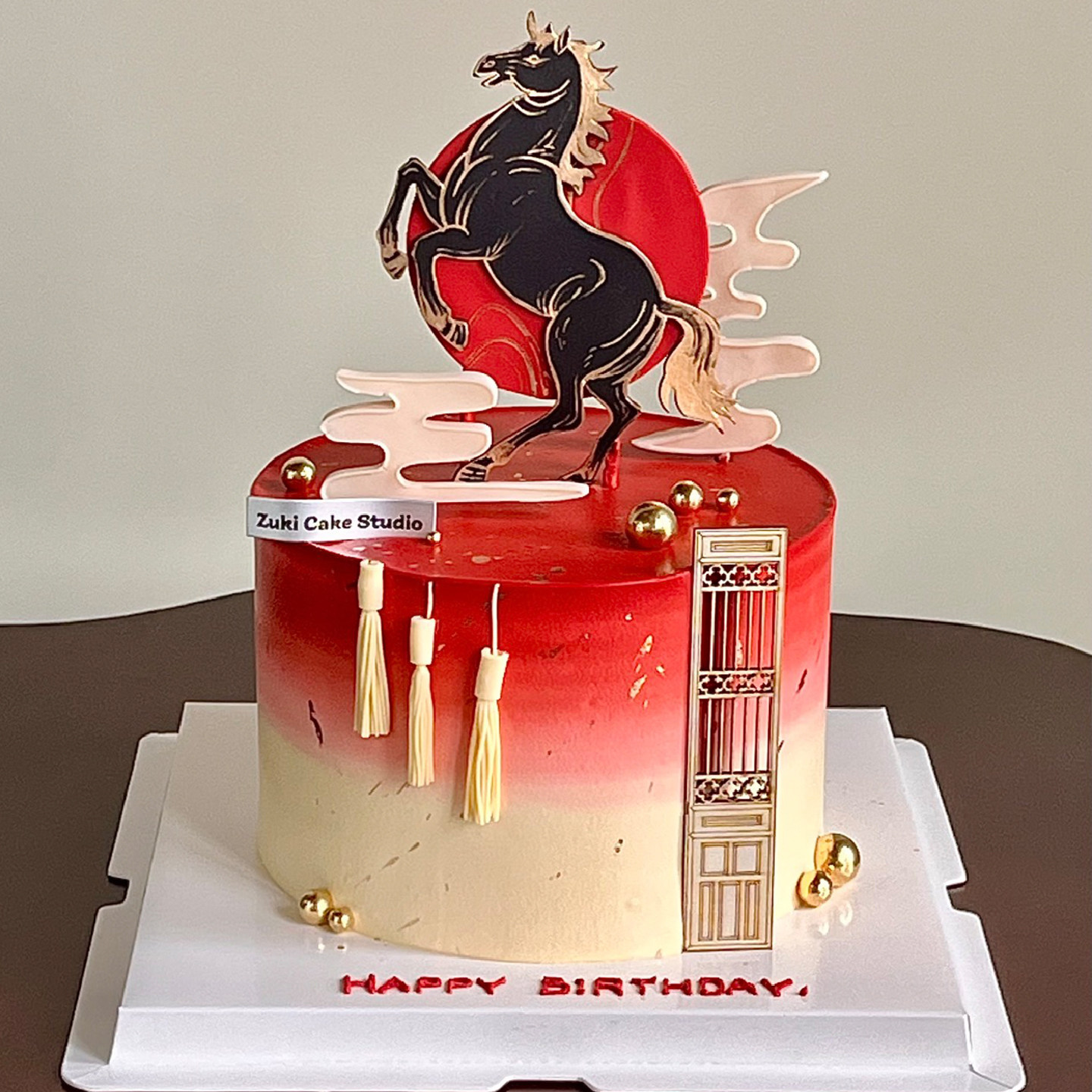 中式高级感朝阳奔腾骏马男士生日蛋糕装饰新年马年氛围感屏风装饰,淘宝优惠券,粉丝福利购,淘宝优惠卷