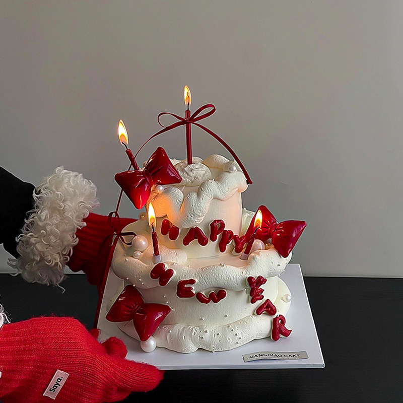 2025新年元旦跨年简约风蛋糕装饰立体蝴蝶结DIY丝带铅笔蜡烛插件,淘宝优惠券,粉丝福利购,淘宝优惠卷
