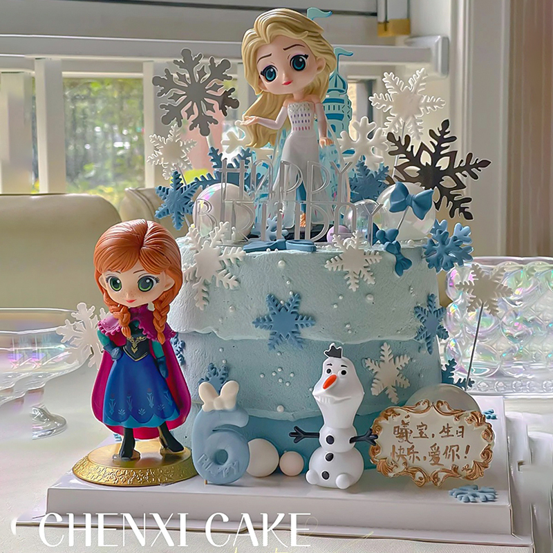 冰雪奇缘四代爱莎安娜公主蛋糕装饰小仙女生日雪宝雪花城堡hb插件 - 图2