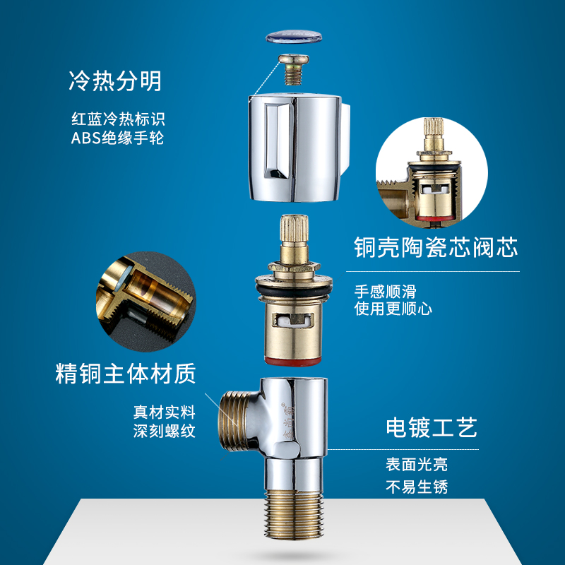 三角阀全铜冷热水阀门水龙头开关家用热器马桶加厚三通八字止水阀 - 图1