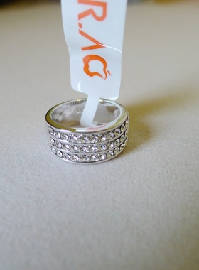 75A-23银色镶钻几何长方块女士小号戒指16、16.5号