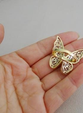 76B-38开口可调节金色绿锆石蝴蝶女士戒指原始内径1.7CM