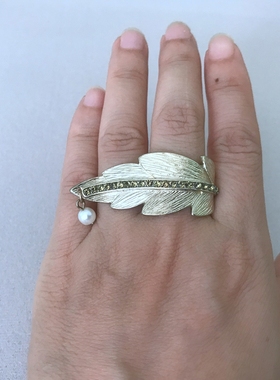 81内径1.8CM做旧镶钻叶子女士复古戒指