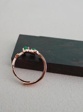 76B-46开口可调节玫瑰金色绿叶藤蔓枝女士戒指原始内径1.8CM