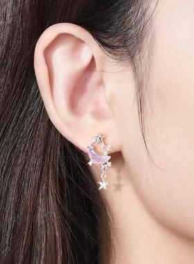 .S925银针可爱卡通月亮情人节耳钉撞色爱心耳环ins风饰品套装