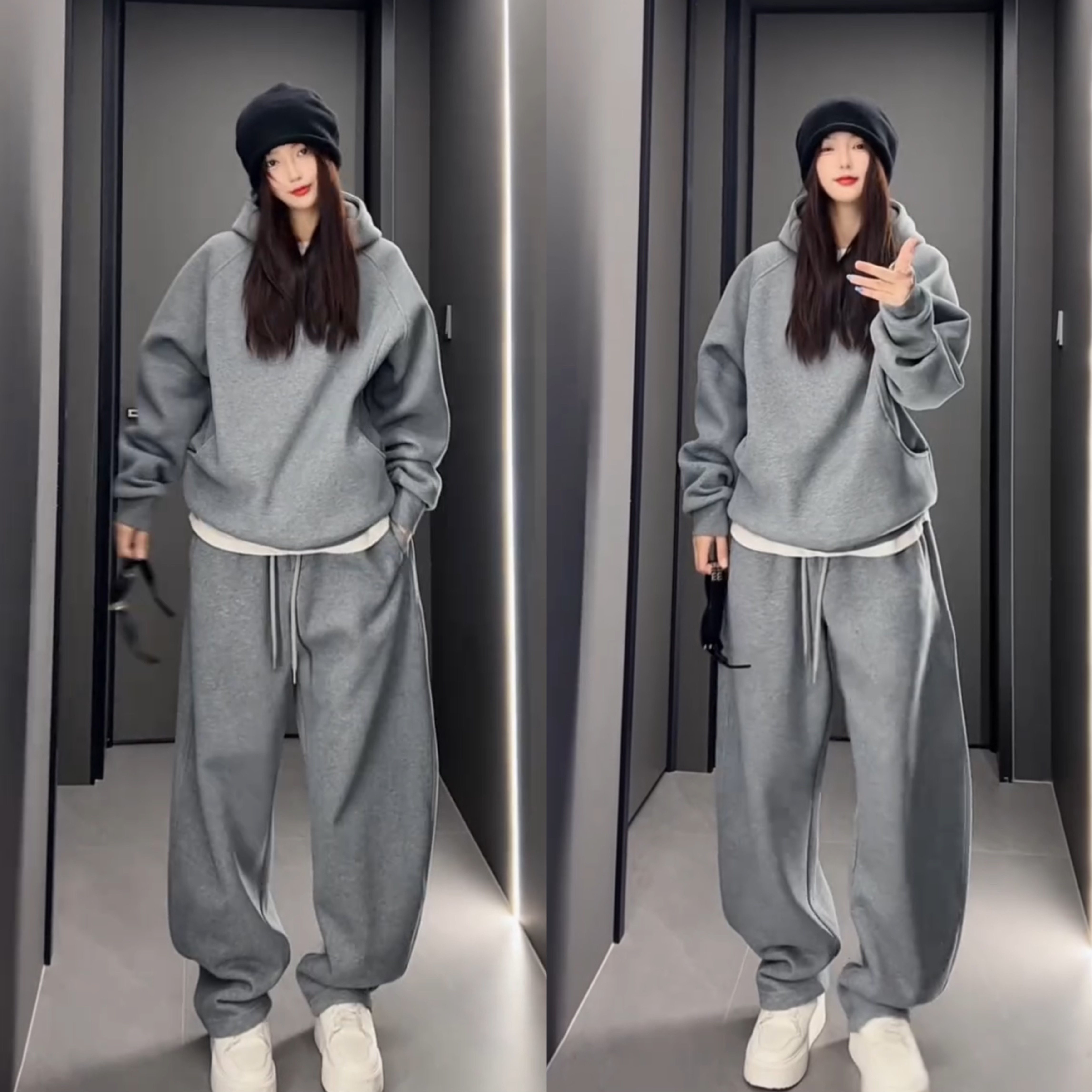 秋冬加绒加厚纯色连帽卫衣休闲裤套装男宽松休闲香蕉裤卫裤两件套,淘宝优惠券,粉丝福利购,淘宝优惠卷