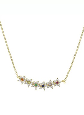 出口余INS小众彩色仿珍珠花朵镂空项链