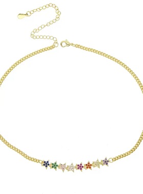 出口余铜锆欧美多层锁骨链女彩色五星珍珠叠戴颈链项链时尚小众