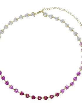 出口余INS小众轻奢水滴桃心爱心锆石粉色渐变项链