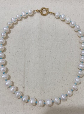 绿松石天然珍珠多层锁骨链女款