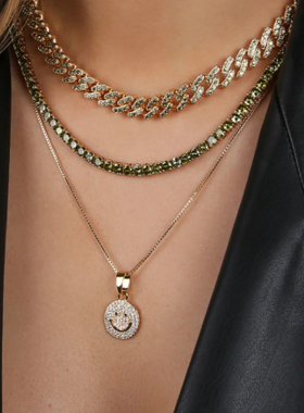 铜镀真金官同款出口余挪威CH笑脸锆石吊坠