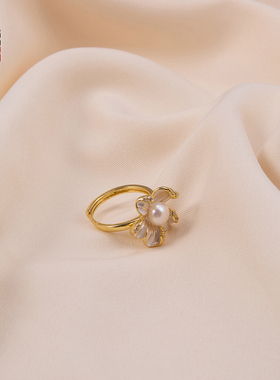 S925银针法式滴油海棠花戒指气质