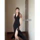 Pure lust style Royal sister style all style red halterneck dress women's spring and summer vacation waist-cinching dress hip-covering skirt