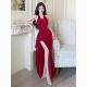 Pure lust style Royal sister style all style red halterneck dress women's spring and summer vacation waist-cinching dress hip-covering skirt