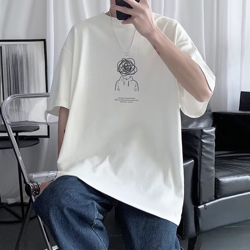 重磅长袖t恤男潮牌宽松纯色白色内搭2024春秋新款圆领打底衫上衣