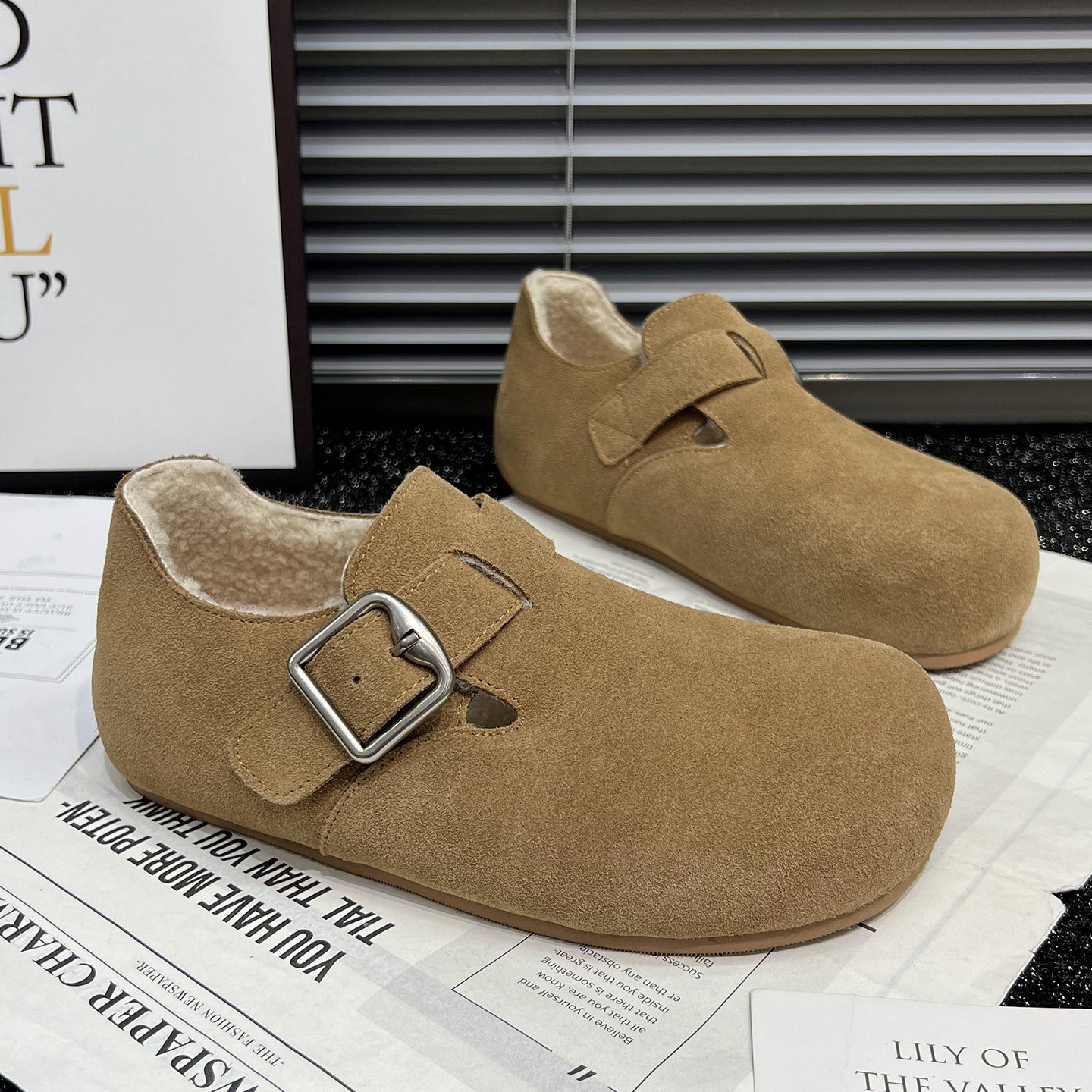 真皮厚底勃肯鞋女2025秋冬新款懒人豆豆鞋加绒保暖棉瓢鞋毛毛鞋潮,淘宝优惠券,粉丝福利购,淘宝优惠卷