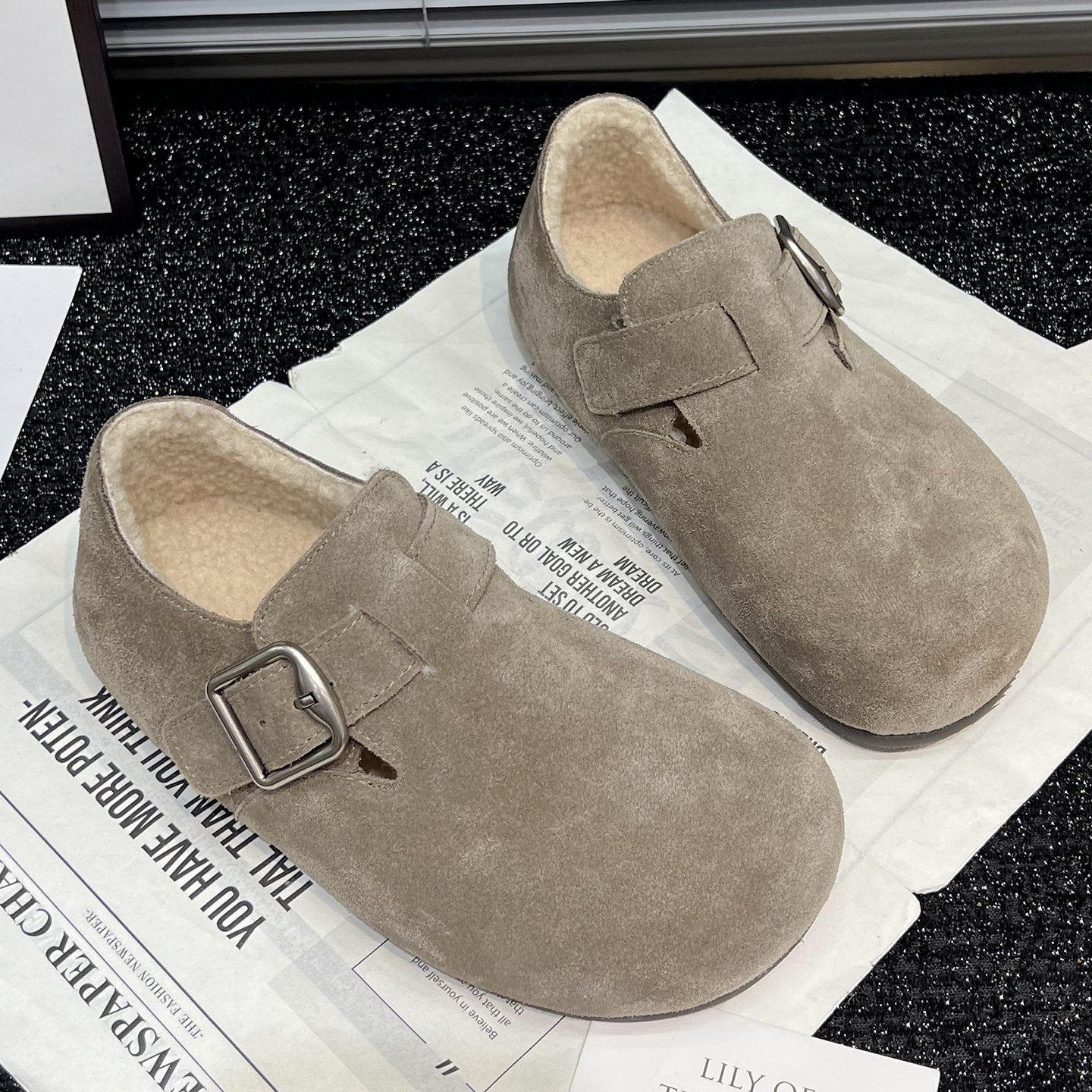 真皮厚底勃肯鞋女2025秋冬新款懒人豆豆鞋加绒保暖棉瓢鞋毛毛鞋潮,淘宝优惠券,粉丝福利购,淘宝优惠卷