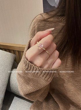 粉色方糖锆石chao闪戒指