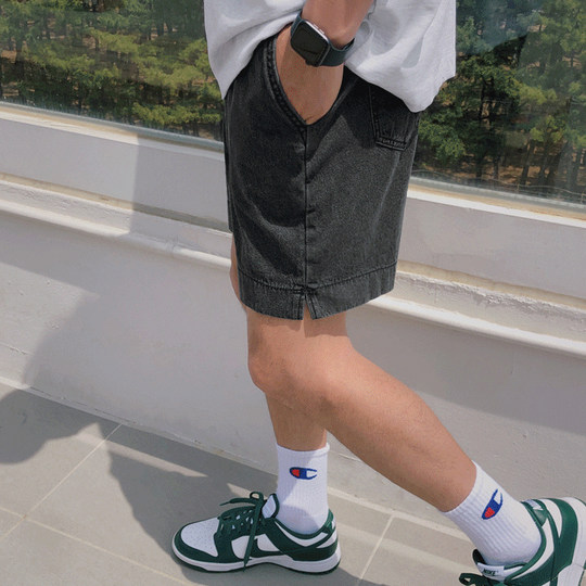 MRCYC夏季牛仔短裤男韩系潮流宽松直筒五分裤百搭运动休闲中裤