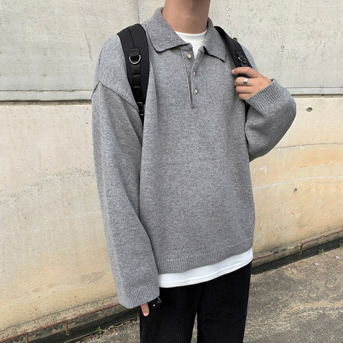 MRCYC翻领针织毛衣男士秋冬款韩系宽松ins潮流加厚线衣打底衫外套 - 图1