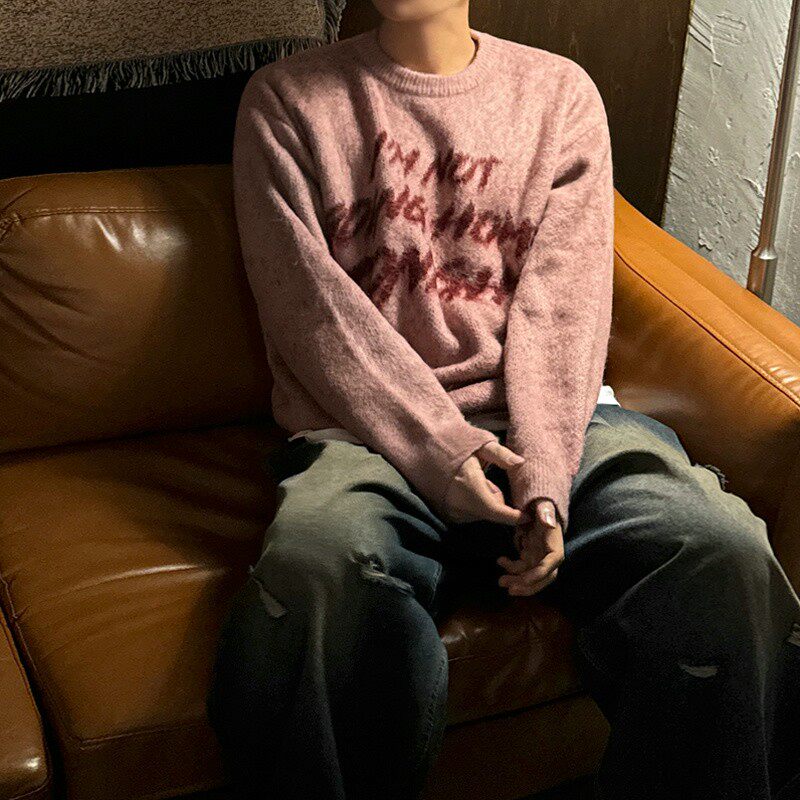 MRCYC马海毛套头圆领毛衣男冬季宽松保暖上衣韩系潮流印花针织衫,淘宝优惠券,粉丝福利购,淘宝优惠卷