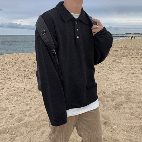 MRCYC翻领针织毛衣男士秋冬款韩系宽松ins潮流加厚线衣打底衫外套 - 图2