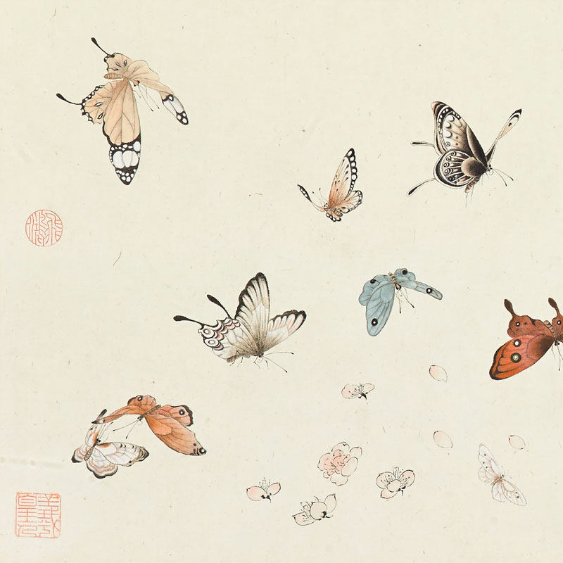 画说溥儒百蝶图吉祥花鸟画挂画国画古代名画复制品仿古画装饰画,淘宝优惠券,粉丝福利购,淘宝优惠卷