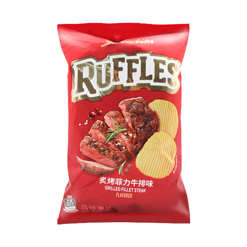 裸价临期 RUFFLES薯片35g香浓金黄炒蟹味炙烤菲力牛排味追剧零食 - 图0