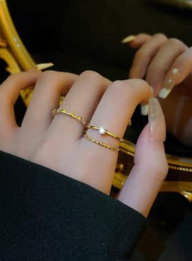 韩国新款简约三件套锆石戒指女i