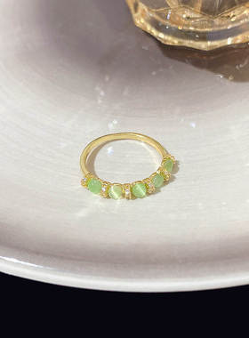 韩国新款小清新简约绿色猫眼石戒