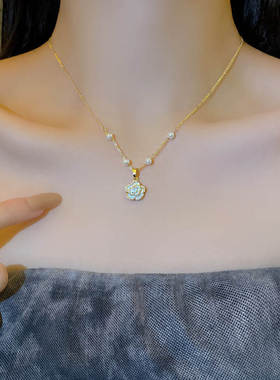 超仙气质山茶花珍珠项链女韩国新