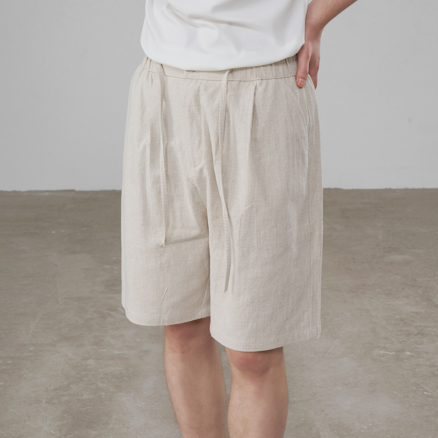 NYHSUGOO/南乙夏季新款苎麻混纺工艺五分裤男士轻薄3687抽绳短裤,淘宝优惠券,粉丝福利购,淘宝优惠卷