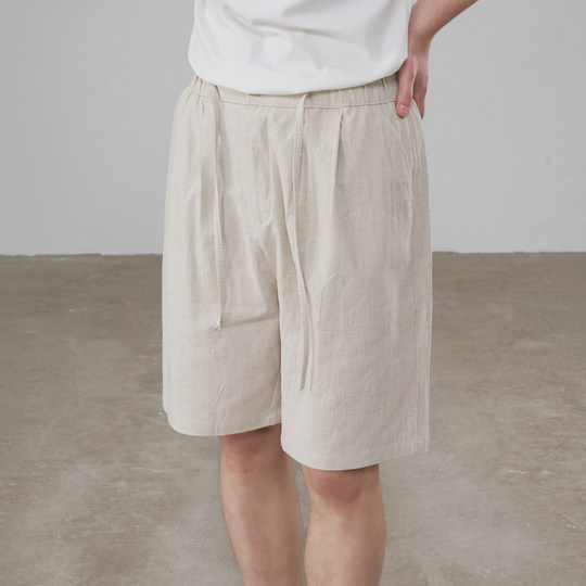 NYHSUGOO/南乙夏季新款苎麻混纺工艺五分裤男士轻薄3687抽绳短裤