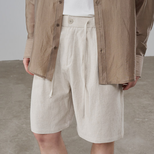 NYHSUGOO/南乙夏季新款苎麻混纺工艺五分裤男士轻薄3687抽绳短裤