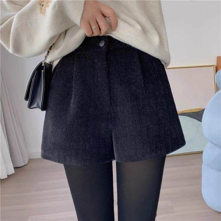 ROUJE NAIVE黑色灯芯绒短裤女秋冬季大码胖mm阔腿高腰显瘦A字靴裤,淘宝优惠券,粉丝福利购,淘宝优惠卷