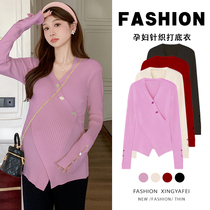 Pregnant woman beating undershirt autumn winter style inner lap knit cross sweater with long sleeve blouses woman little sub loose winter clothes